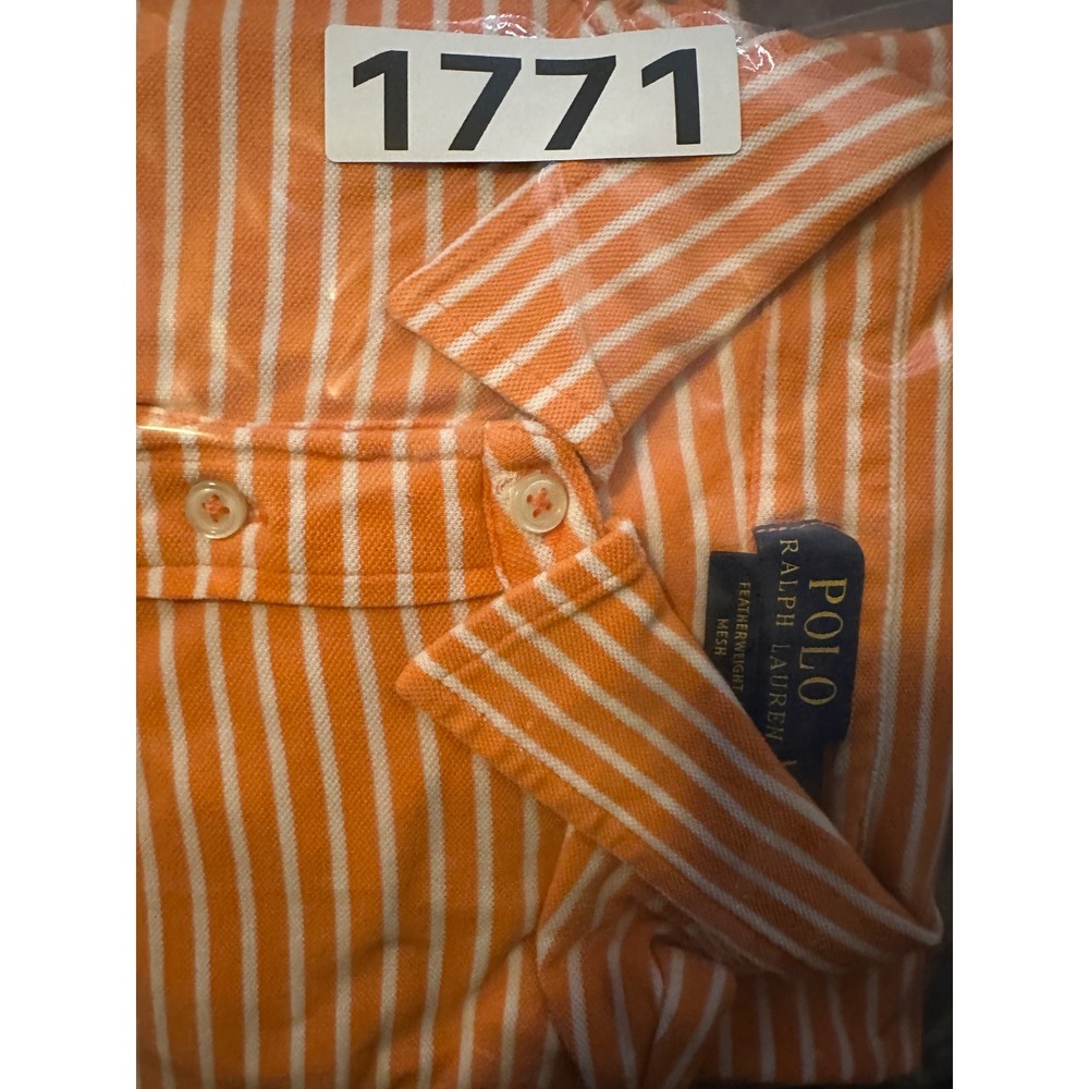 Polo Ralph Lauren Mens Orange White Striped Featherweight Mesh Polo Shirt Size L - Picture 10 of 10